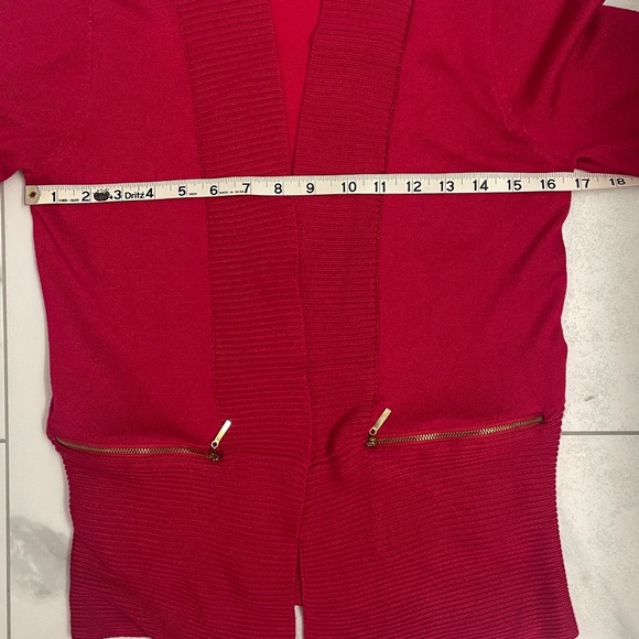 Joan Vass Fuchsia Red Cardigan Sweater Shawl Collar Pockets with Gold Zipper SzS - Picture 10 of 12